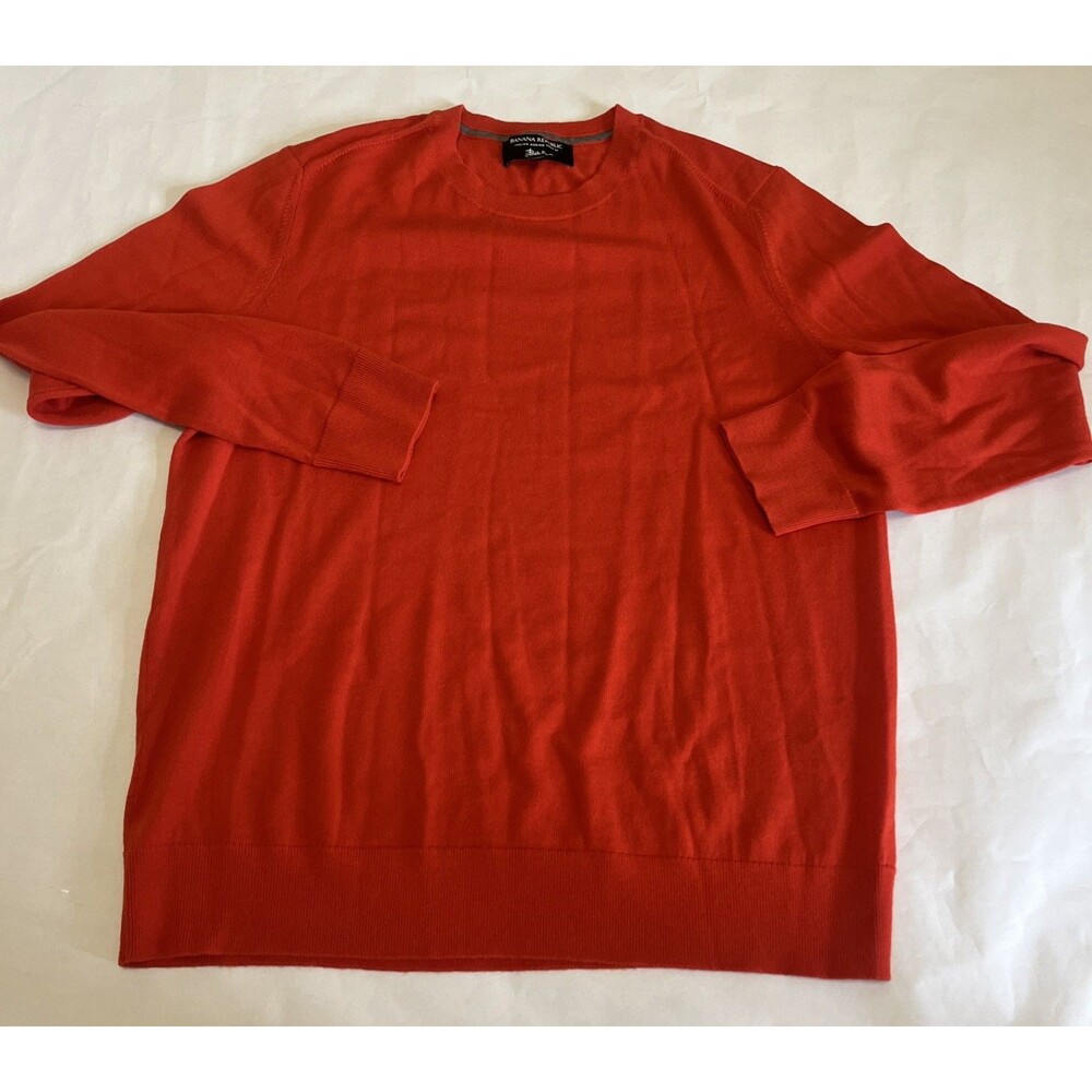 BANANA REPUBLIC Men's Italian Merino Wool Sweater Yarn by Baruffa Red Large